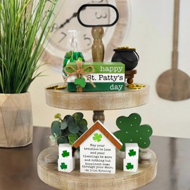 DAZONGE DAZONGE St. Patrick's Day Decorations, 6PCS St. Patrick's Day Tiered Tray Decor, Happy St. Patty's Day Book Stack, Shamrock LUCK Blocks, St. Patrick's Day Signs for Home Table Shelf Decor