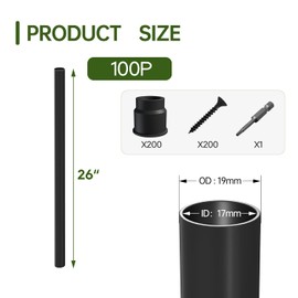 26"-100Pack Aluminum Deck Balusters Hollow Round Deck Railing Spindles Matte Coated Black for Wood and Composite Deck Indoor Outdoor