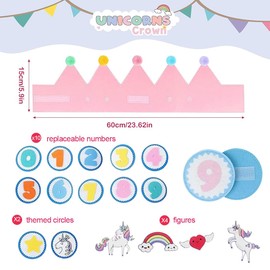 DIFLAX Birthday Crown Girls Unicorn - Buttons with Interchangeable Numbers - Reversible Crown Birthday Girl Crown Birthday Crown Children's Birthday Party Decoration Hat for Girls