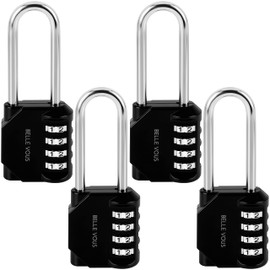 Belle Vous (4 Pack) Black Combination Lock 4 Digit - 4.2 x 2.2 x 11 cm - Padlock Weatherproof & Durable - Padlock Number Lock for Indoor & Outdoor Use, Locker, Fences & Gates