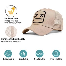 Enwokran Baseball Cap Men's Quirky Bizarre Embroidery Hats Unisex Hip Hop Trucker Caps Adjustable Mesh Back UV Protection Sports Travel Outdoor Sun Protection Hats Baseball Cap, beige