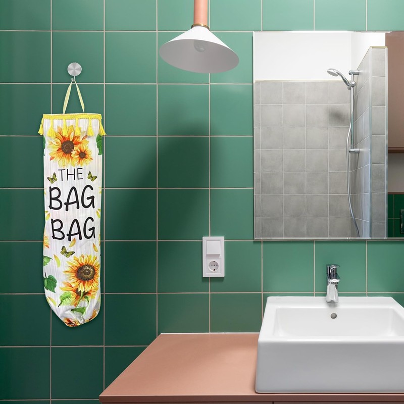 Rumyve Collapsible Washable Wall Hanging Bag, Sunflower Plastic Bag Cage,