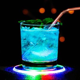 LED Coasters Set of 2, LED Coaster for Drinks, Bottle Lights for Liquor Bottles, Light up Coasters, Flash Cup Coaster Flashing Shots Light Perfect for Party Wedding Kitchen Dinning Fun Bar Drink Mat