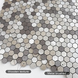 VAOVI Peel and Stick Backsplash Mosaic Tiles Backsplash Small Hexagon Stick on Wall Tiles Self Adhesive Stickers(10tiles,Gray Mix)