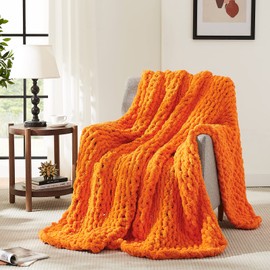 L'AGRATY Chunky Knit Blanket Throw - Soft Chenille Yarn Throw Blanket 40x50： Handmade Thick Cable Knit Crochet Blanke - Large Knit Blanket Chunky Rope Knot Throw Blanket for Couch Sofa Bed Home Decor
