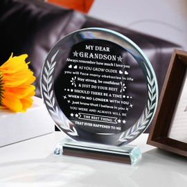 YWHL Meaningful Grandson Gifts from Grandma Grandpa Graduation Birthday Gifts for Adult Grandson Crystal Keepsake to My Grandsons Gift on Christmas Valentines Father's Day