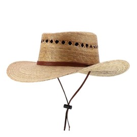 Trendy Apparel Shop Palm Braid Large Brim Gambler Sun Hat with Chin Strap - Dark - XL