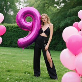 40 Inch Large 90 Balloon Numbers Rose Purple Big Foil Number Balloons Giant Helium Happy Birthday Party Decorations for Man and Women, Huge Mylar Anniversary Party Supplies