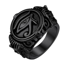 Stainless Steel Sovereign Ring For Men, Black Horus Eye Signet Rings Protection Jewelry, Size 10