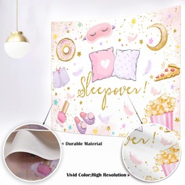 Mocsicka Mocsicka Slumber Party Backdrop for Girls Sleepover Party Decoration Pajama Pillow Fight Photography Background Spa Makeup Birthday Banner Supplies (White, 7x5ft(82x60 inch))