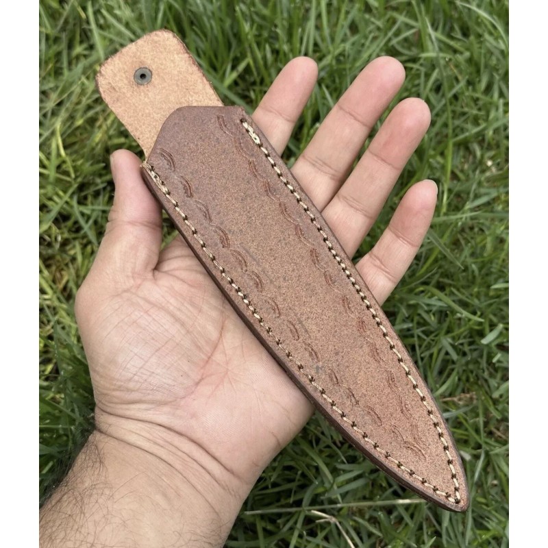 Damascus Custom Handmade Double Edged Dagger Knife With Leather Sheath