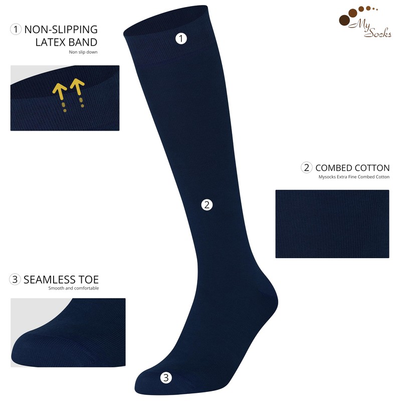 Mysocks Unisex Knee Socks, Long Socks - navy, size: 37-41