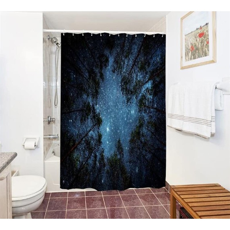 goodbath Forest Starry Shower Curtain,Night Sky Space Milky Way Trees