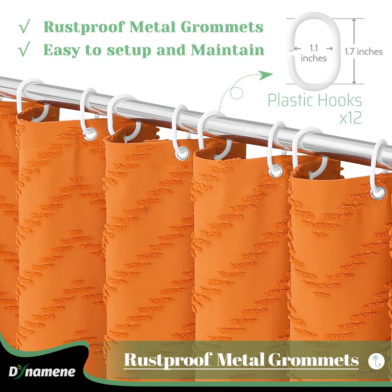 Dynamene Burnt Orange Boho Fabric Shower Curtain, Tufted Chevron Striped