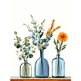 Modojuny Paint by Numbers Kits for Adults and Kids, DIY Canvas Painting Kit with Acrylic Pigment and Brushes, 12 x 16 inch Flowers 01 (Without Frame) - 9+ Years