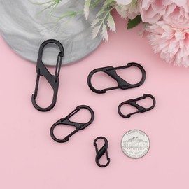 21pcs Zipper Clips Anti Theft 5 Sizes Alloy S Carabiner Clips Double-Sided Spring S Carabiner Clasps Zipper Pull Locks Spring Snap Hook for Luggage Suitcase Handbags Keys Purse(Black)