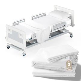 3 Piece Hospital Bed Sheets Set for Home Use & Hospital Care Beds, 1 Fitted Sheet 36"x84"x14", 1 Flat Sheet and 1 Pillowcase, Ultra Soft & Breathable Hospital Bed Sheet Set, White