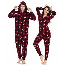 COLORFULLE Christmas Onesie for Couples Fleece Jumpsuit Full Zip Pajamas Long Sleeve with Pockets, snowflake mens