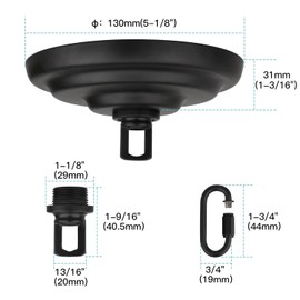Helunsi Light Canopy Kit, Black Chandelier Canopy Mounting Kit, 5-1/8" Dia Plate Ceiling Canopy Cover Kit, Canopy Kit for Hanging Pendant Light Swag Lamp DIY Ceiling Light Fixtures Fittings - 1 Set
