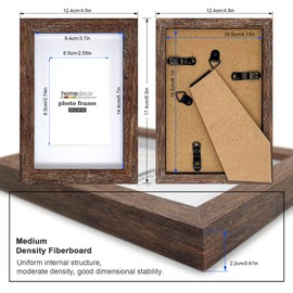 Shadow Box Frame, 4 Pack Picture Frame Set, Wall Picture Frame, Farmhouse Wood Rustic Picture Frames with Tempered Glass Gallery Wall Tabletop Display (4X6 Mat 2.5X3.7, Brown)