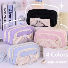 Grurun Large Pencil Pouch Big Pencil Case Big Capacity Aesthetic Pen Cosmetic Bag Pen Stationery Organizer Simple, College Office Home Travel Storage Bag (Pink)