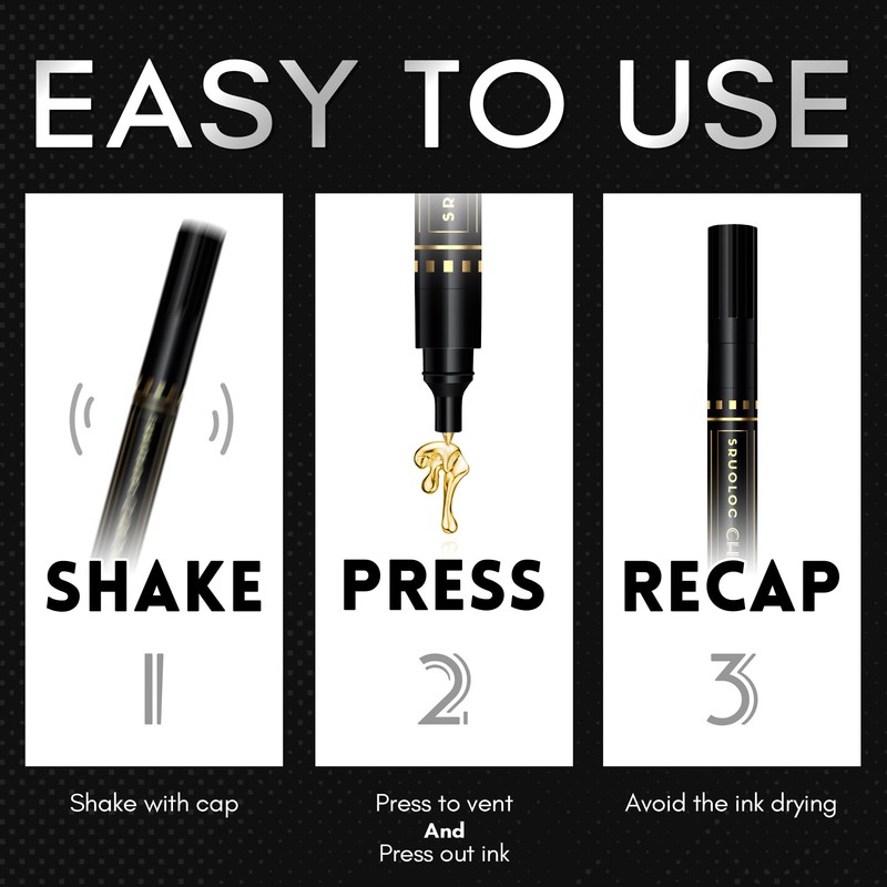 SRUOLOC 3Pcs Liquid Gold Paint Markers, Oil-based Permanent Chrome Maker,