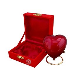 Cremation Urn for Ashes Keepsake Red Heart Urn with Red Box and Brass Stand Mini Pet Memorial urn for Your Loved one