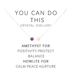 Stress Relief Healing Chakra Amethyst Necklace Natural Stone Beaded Yoga Jewelry for Women Men Inspirational Anxiety Calm String Necklace Protection Birthday Gifts With Blessing Card-You Can Do This