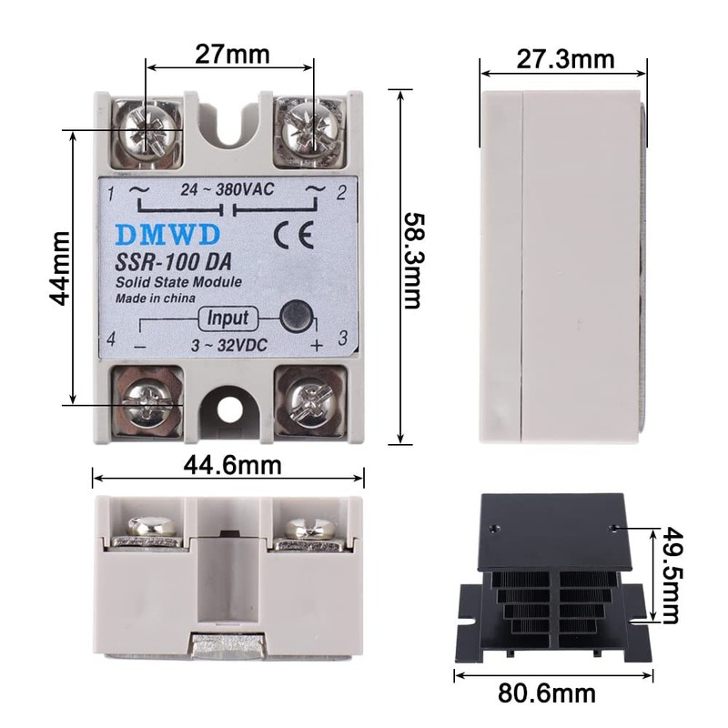 SSR-100DA Solid State Relay DC to AC (Input 3-32V DC
