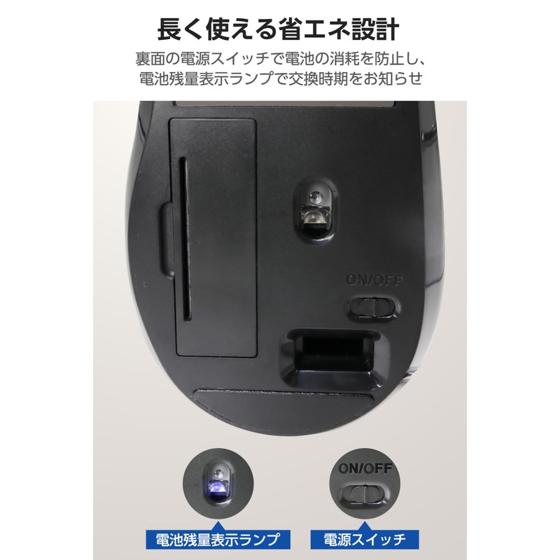 Elecom M-FBL01DBXSBK Wireless Mouse, Quiet, 5 Buttons, Medium, Black