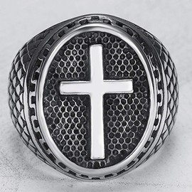 Jude Jewelers Retro Vintage Stainless Steel Chrisitan Cross Religious Ring (Grey, 10)