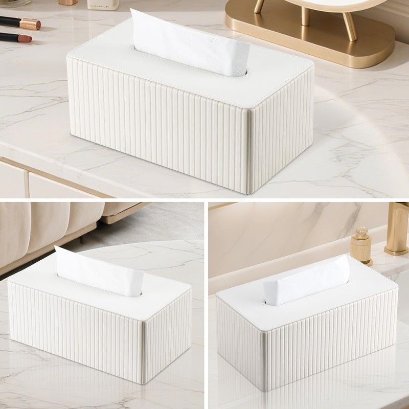 KINGFOM Tissue Box Cover, PU Leather Tissue Box Holder for