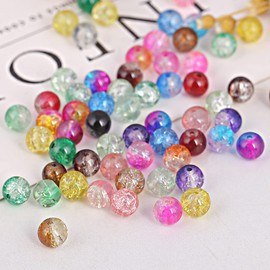 HugeDE Crackle Glass Beads Handcrafted Lampwork Crystal Beads for Jewelry Making Christmas Ornament 200 pcs 10mm