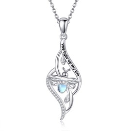 MONGAS Firefly Necklace Sterling Silver Firefly Jewelry Firefly Charm Gifts for Women