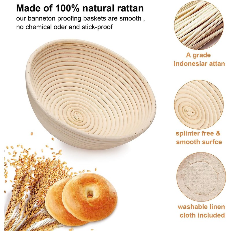 Banneton Bread Proofing Basket Set of 2, 9 Inch Round