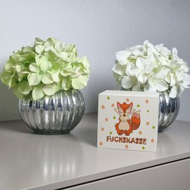 Fox Money Box Made of Wood with Saying Fuchskasse Piggy Bank for Children for World Saving Day with Cute Forest Animal Money Box