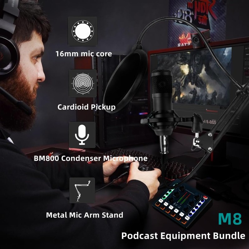sktome Podcast Equipment Bundle, BM-800 Recording Studio Package with Voice