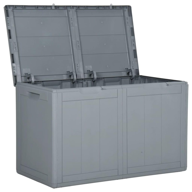 vidaXL Patio Storage Box- 47.6-Gallon Capacity- Gray PP Rattan- UV
