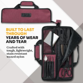 Asaya Chef Knife Roll Bag - 12 Pockets for Knives and Kitchen Utensils - Lightweight, Durable, and Stain Resistant Nylon - Perfect for the Traveling Chef - Knives not Included (Red)
