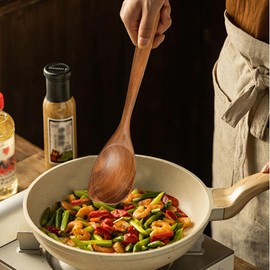 Wooden Spoons for Cooking, Non-Stick Spoons, 12.8 Inch Long Handle Spoon, Big Stirring Corner Spoons, Heat Resistant Wooden Cooking Utensils, for Cooking Spatula Non Stick Kitchen Utensil