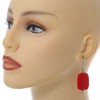 Red Glass Square Drop Earrings with Silver Tone Closure -