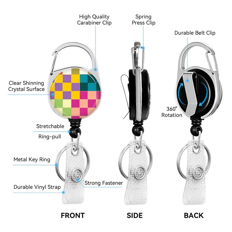 2 Pack Colorful Checkered ID Badge Holder with Clip Badge