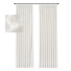 INOVADAY Pinch Pleated Curtains Blackout, Linen Pleated Blackout Curtains 108 inches Long, 100% Blackout Curtains for Bedroom, Thermal Pleated Drapes for Living Room Nursery, W40 x L108, Beige White