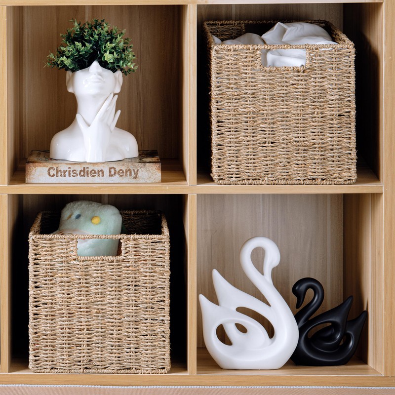10.5 x 10.5in Cube Seagrass Storage Baskets, Wicker Storage Baskets