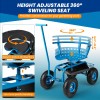 1pc Height Adjustable Swivel Seat Rolling Garden Cart with Storage
