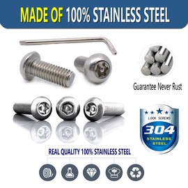 ZXFOOG License Plate Screws Anti Theft- 8 PC Button Head Torx M6 3/4" Stainless Steel Tamper Proof Machine Car Tag Bolt for License Plate Frame Holder, Security Fastener Hardware and Black Caps