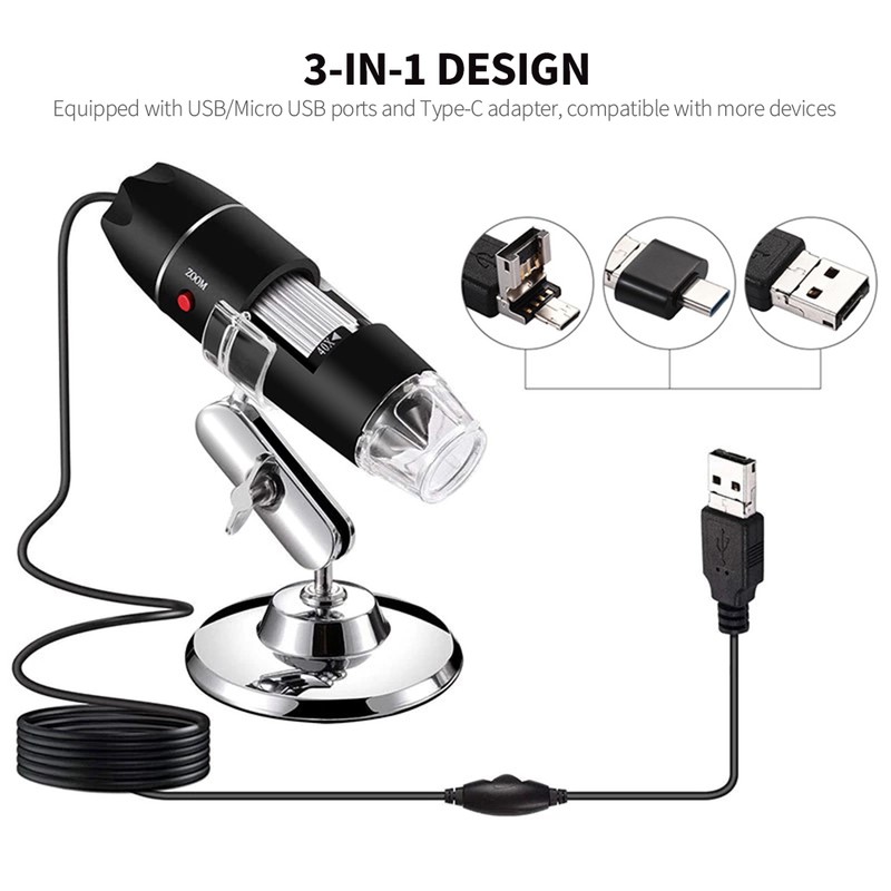 1600X Wired Digital Microscope Portable Handheld Microscope with USB+ USB
