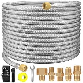 48Ft High Pressure Braided Propane Hose Extension and Fittings with Conversion Coupling 3/8" Flare to 1/2" Female NPT, 1/4" Male NPT, 3/8" NPTMale, ⅜” Male Flare for BBQ Grill, Fire Pit, Heater