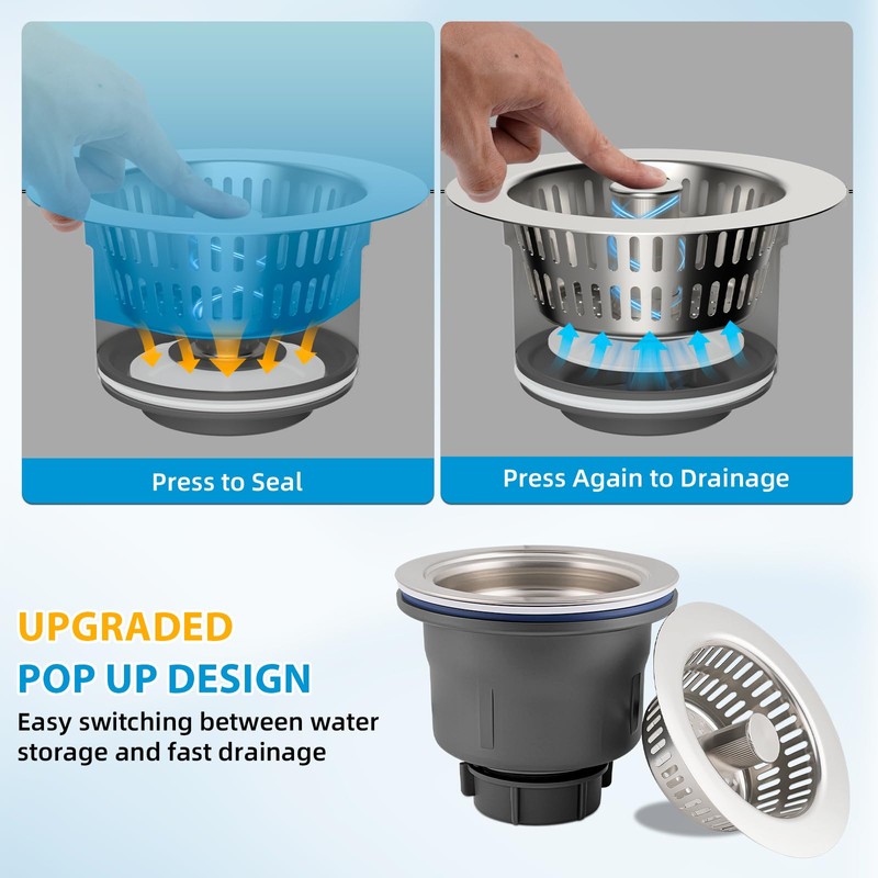 Hibbent Upgraded 3 In 1 Kitchen Sink Drain Strainer and