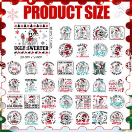 Gilprop 36 Sheets Christmas Skeleton Iron on Transfers, Christmas DTF Transfers Ready to Press Skeleton Heat Transfer Stickers Iron on Vinyl Decals for T Shirts Pillow Hat Clothing Bag Xmas Decoration